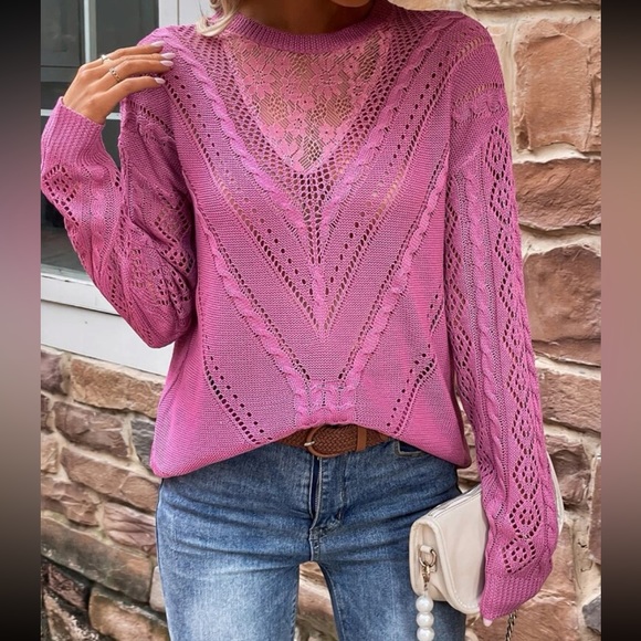 Boho Lace  detail sleeve sweater - Picture 2 of 6